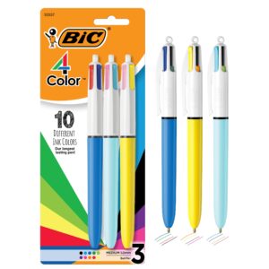 bic 4-color original and fashion retractable ball pens, medium point (1.0mm), 3-count pack, retractable ball pen with long-lasting colorful ink