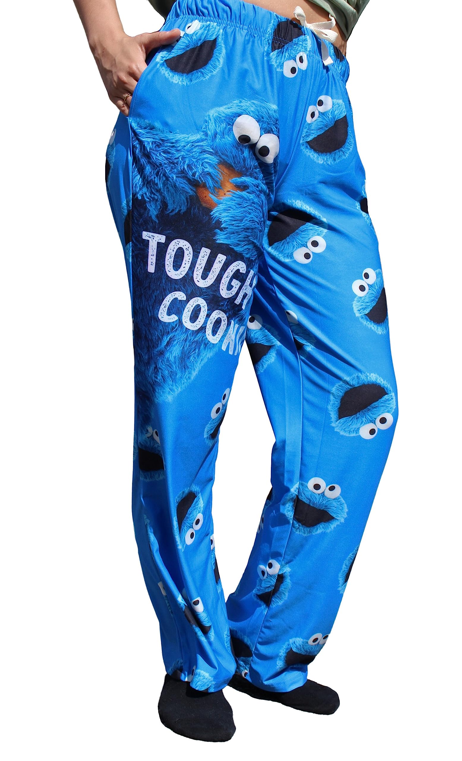 BRIEF INSANITY Lounge Pajama Pants for Men and Women | Sesame Street Cookie Monster Tough Cookie Graphic Print Pattern Bottoms - Comfy, Ultra Soft, Unisex Loungewear Pants (Tough Cookie, Medium)