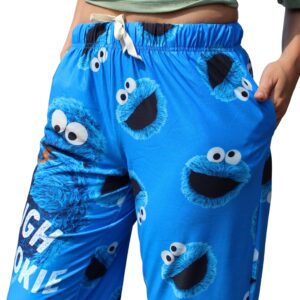 BRIEF INSANITY Lounge Pajama Pants for Men and Women | Sesame Street Cookie Monster Tough Cookie Graphic Print Pattern Bottoms - Comfy, Ultra Soft, Unisex Loungewear Pants (Tough Cookie, Medium)