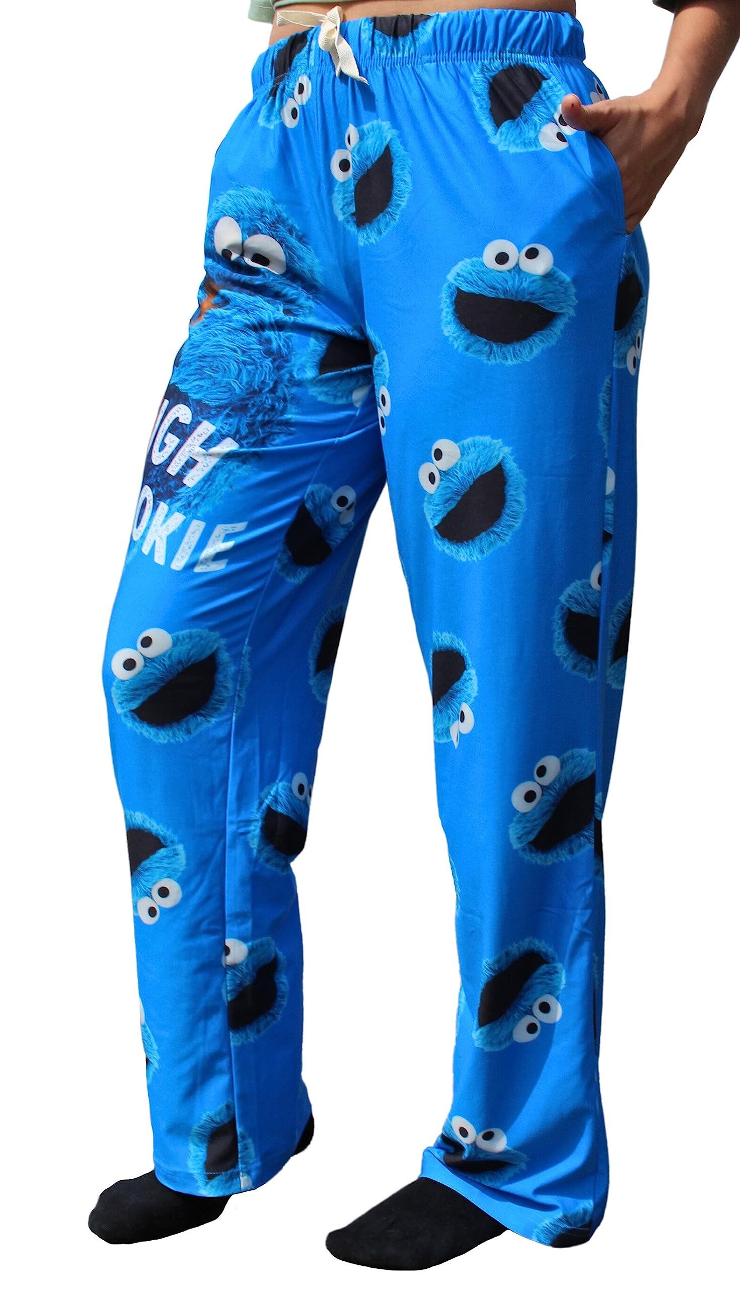 BRIEF INSANITY Lounge Pajama Pants for Men and Women | Sesame Street Cookie Monster Tough Cookie Graphic Print Pattern Bottoms - Comfy, Ultra Soft, Unisex Loungewear Pants (Tough Cookie, Medium)