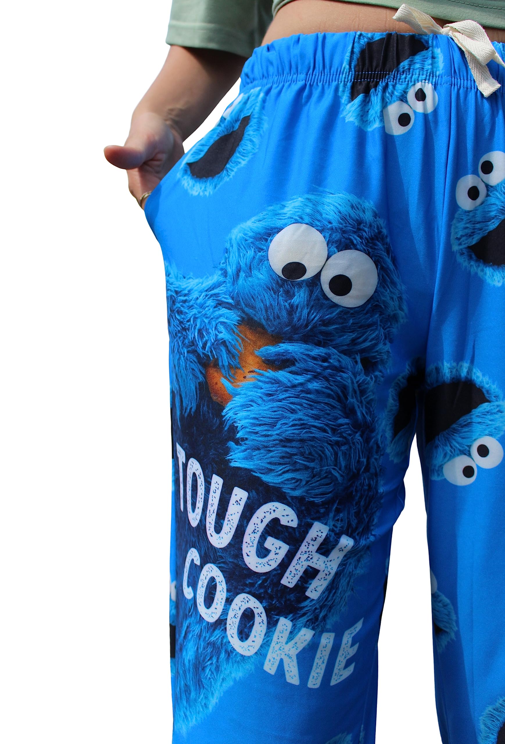 BRIEF INSANITY Lounge Pajama Pants for Men and Women | Sesame Street Cookie Monster Tough Cookie Graphic Print Pattern Bottoms - Comfy, Ultra Soft, Unisex Loungewear Pants (Tough Cookie, Medium)