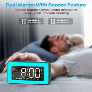 Kids Alarm Clock for Bedroom, Mirrored Digital Clock with 8 RGB Night Lights, 0%-100% Dimmable, Sleep Aid, 8 Sleep Sounds, Dual Alarms, Snooze, USB Charger, Ideal Gifts for Teenage Boys Girls