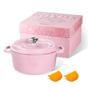 Roydx Enameled Cast Iron Dutch Oven Pot with Lid, 6 Quart Dutch Oven for Bread Baking–Dual Handles w/Silver Knob–Oven Safe up to 500° F or on Stovetop, Undoubtedly Gift-Worthy, Pink Dutch Oven