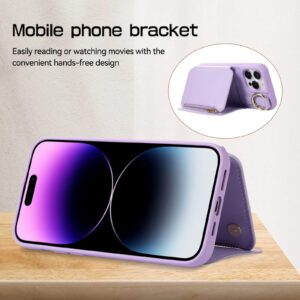 Furiet Wallet Case for iPhone 13 Pro 6.1 inch with Wrist and Shoulder Strap Card Holder Ring Stand Flip Zipper Leather 6+ Slots RFID Phone Cover for iPhone13Pro 5G i i-Phone i13 iPhone13 13Pro Purple