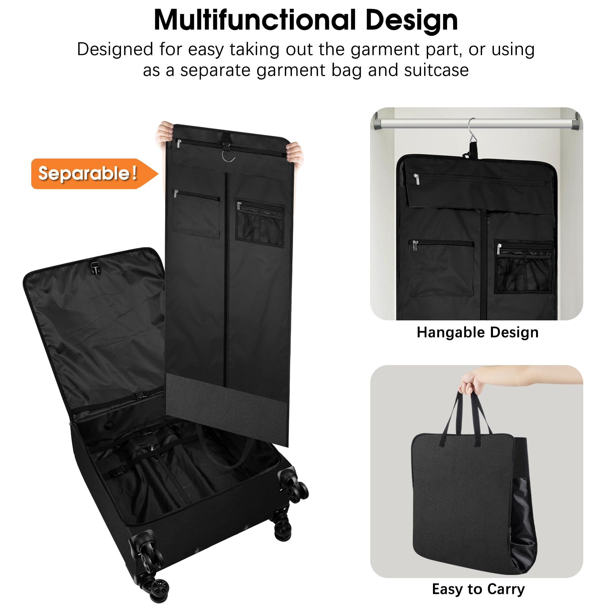 Bukere Rolling Garment Bags with Wheels for Travel, Wheeled Garment Luggage Bag with TSA Locks for Men and Women, 4 Spinner Wheels, Separate Suit Compartment, Checked-Large 26-Inch Suitcase