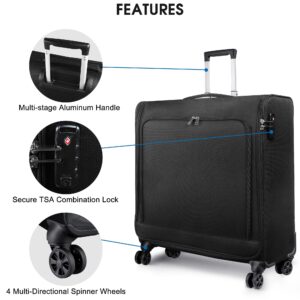 Bukere Rolling Garment Bags with Wheels for Travel, Wheeled Garment Luggage Bag with TSA Locks for Men and Women, 4 Spinner Wheels, Separate Suit Compartment, Checked-Large 26-Inch Suitcase