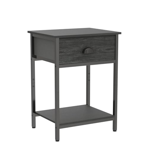 Nightstands Set of 2, Industrial End Table with Fabric Drawer&Storage Shelf, Small Bedside Table Organizer for Small Space, Side Table for Living Room, Tall 23.6" Night Stand for Bedroom, Black Oak