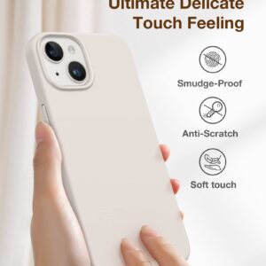 GONEZ for iPhone 14 Case Silicone, with 2X Screen Protector + 2X Camera Lens Protector, [Soft Anti-Scratch Microfiber Lining], Liquid Silicone Shockproof Protective Phone Cover 6.1", Stone