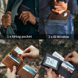 Mens Wallet With AirTag Holder, Bifold Leather RFID Blocking 2 ID Windows 12 Card Holders, Gift Box and Screen Protector Included, AirTag Not Included