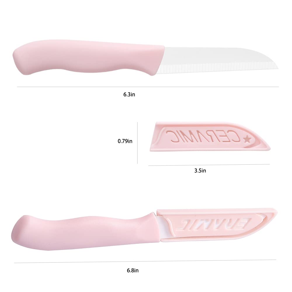 WWZJ 6 Pack Ceramic Paring Knife with Knife Cover, Lightweight Ceramic Knives, Fruit and Vegetable Small Knife (Ceramic, Pink)