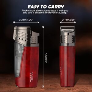 TISFA Torch Lighter Triple Jet Flame Cigar Lighter, Refillable Butane Lighter with Built in Cigar Punch and Fuel Visible Window, Adjustable Windproof Pocket Lighters for Smoking with Gift Box (Red)