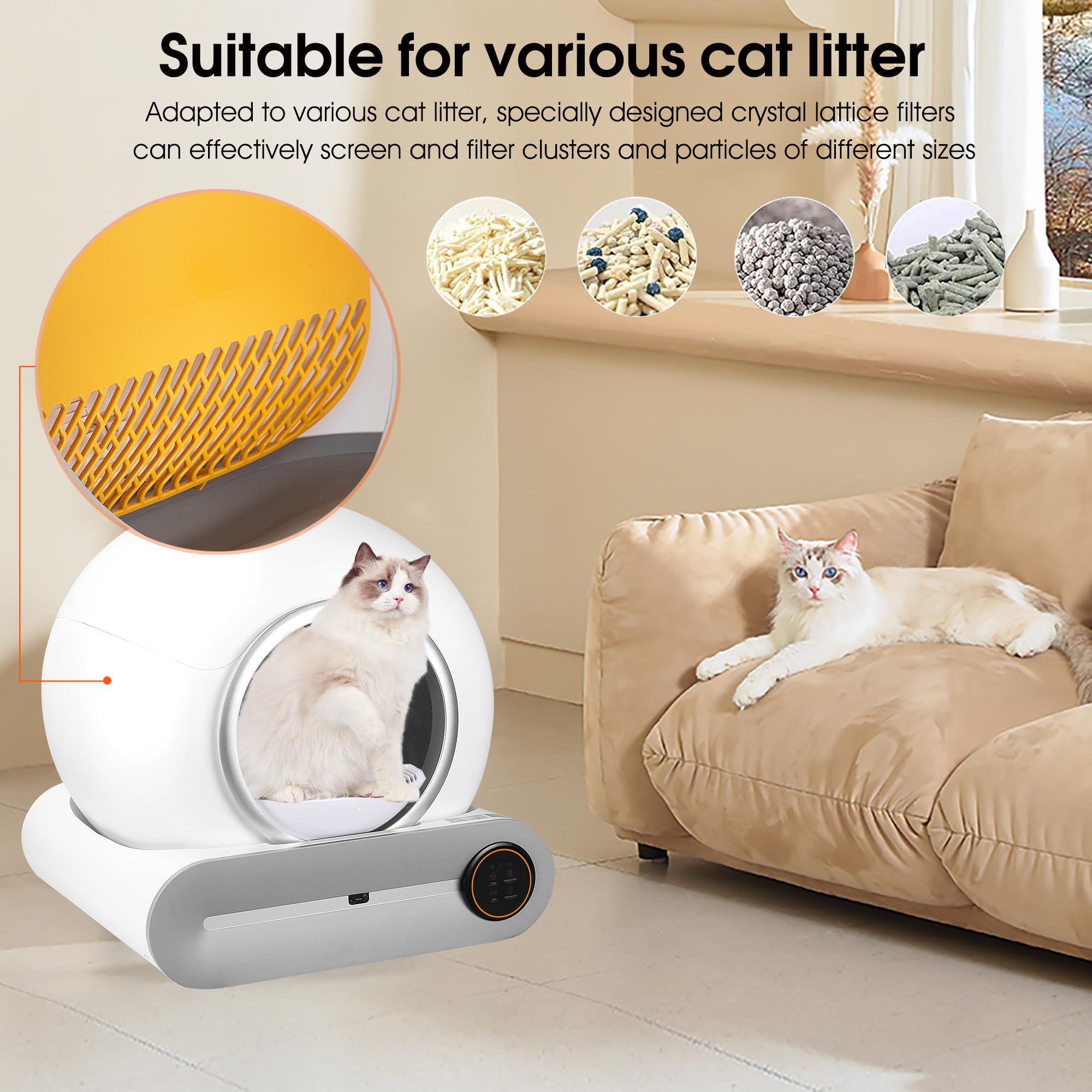 Automatic Smart Self-Cleaning Cat Litter Box,Automatic Cat Litter Cleaning Robot with 65L+9L Large Capacity/Smart Home App with Voice Control for Multiple Cats