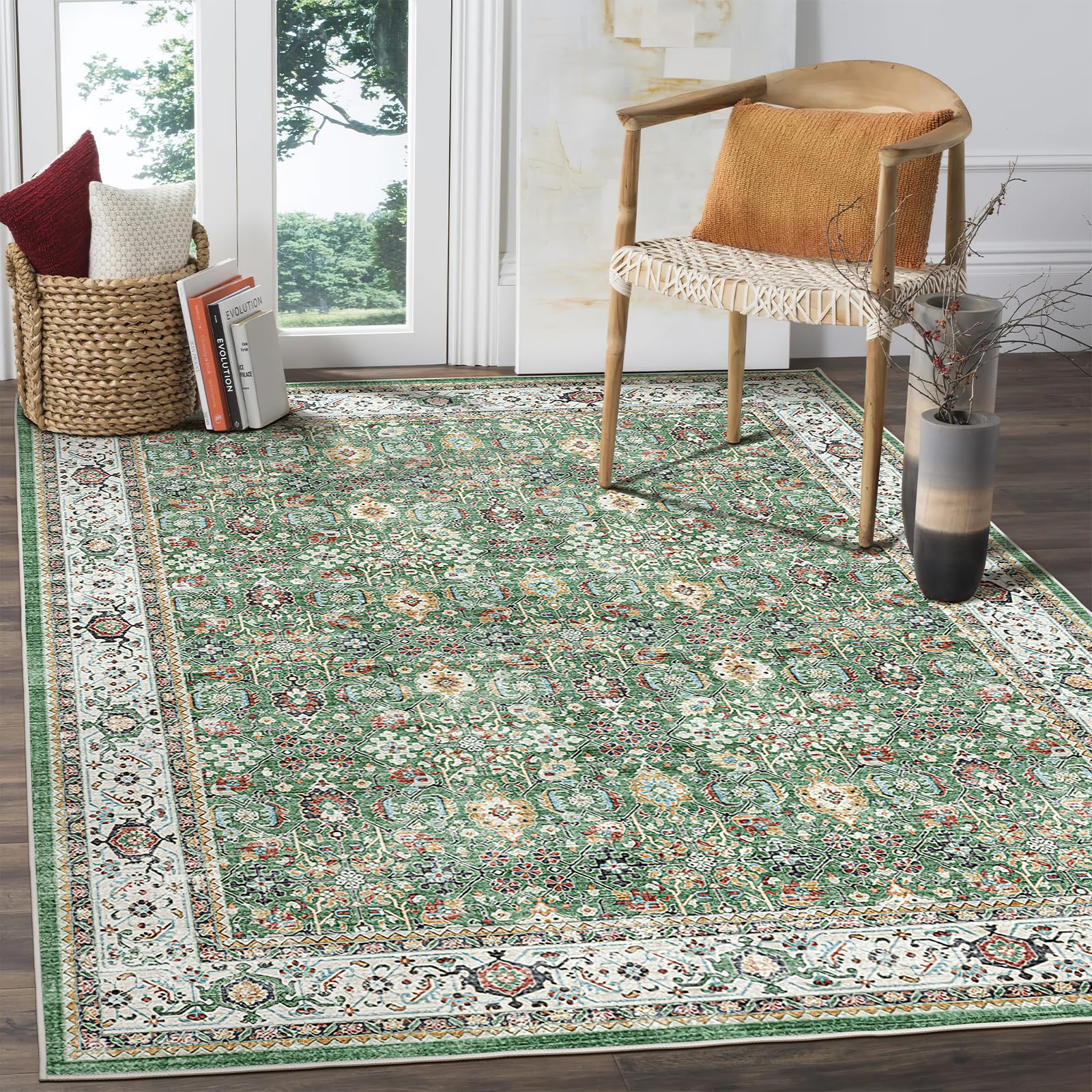 befbee 8x10 Area Rugs for Living Room- Ultra-Thin Stain Resistant Washable Rug, Non-Slip Backing Rugs, Large Room Decor Area Rug (Grass Green,8'x10')