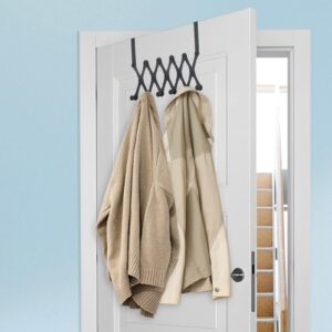 Simfree Over The Door Hooks,Retractable Stainless Steel Over The Door Hanger with 6 Hooks,Hanging Organizer Over The Door Towel Rack for Coat,Hats,Clothes,Towels,Black