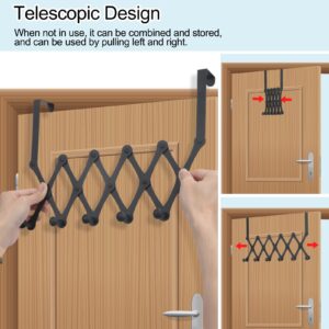 Simfree Over The Door Hooks,Retractable Stainless Steel Over The Door Hanger with 6 Hooks,Hanging Organizer Over The Door Towel Rack for Coat,Hats,Clothes,Towels,Black