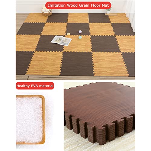 12pcs Interlocking Foam Tiles, Soft EVA Interlocking Foam Floor Mats Tiles, Yoga Exercise Puzzle Playmats, Wood Grain Floor Mats for Gym(Size:30x30x1cm,Color:White)