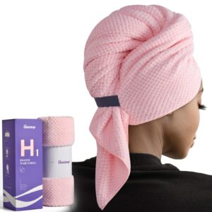 umisleep extra large microfiber hair towel for women long, curly, thick hair, super soft anti frizz quick dry hair towel wrap, ultra absorbent hair turban with elastic band pink