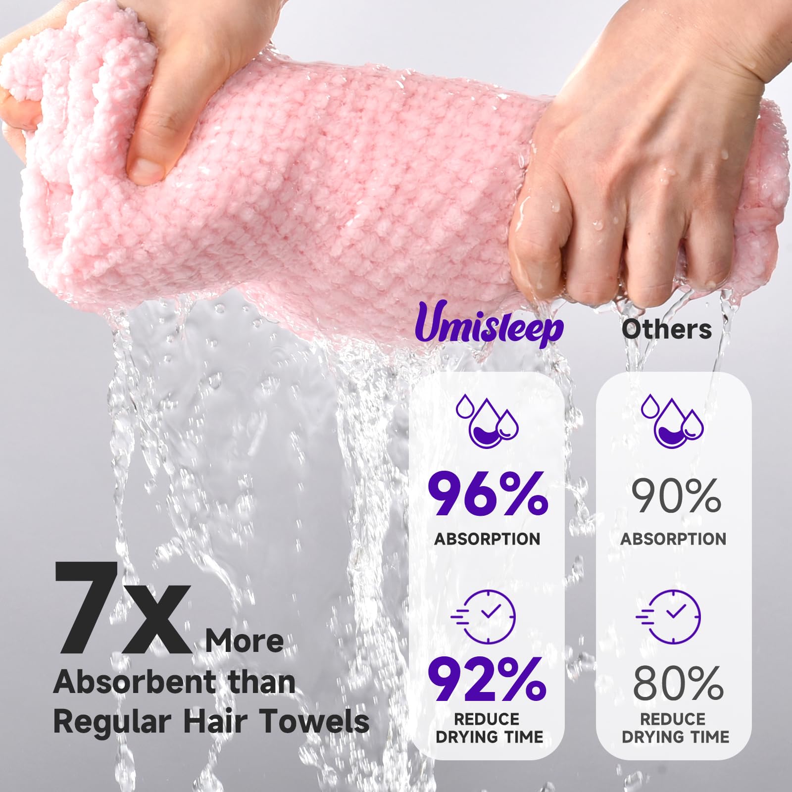 Umisleep Extra Large Microfiber Hair Towel for Women Long, Curly, Thick Hair, Super Soft Anti Frizz Quick Dry Hair Towel Wrap, Ultra Absorbent Hair Turban with Elastic Band Pink