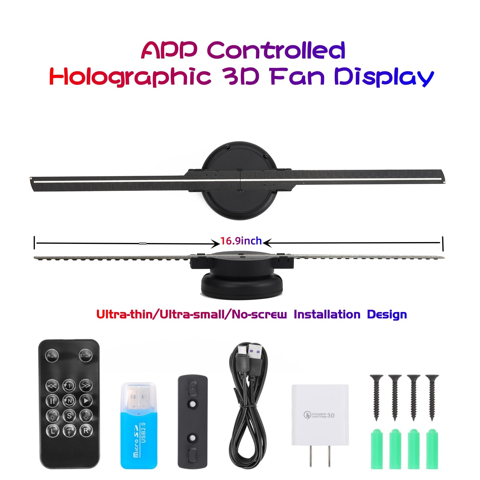 3D Hologram Fan With Android Integrated-19 Inch Holographic 3D Display Advertising Projector with APP Programmable, 1000+ 3D Video Library for Business Store Signs,Bar,Party,Halloween (17-inch)