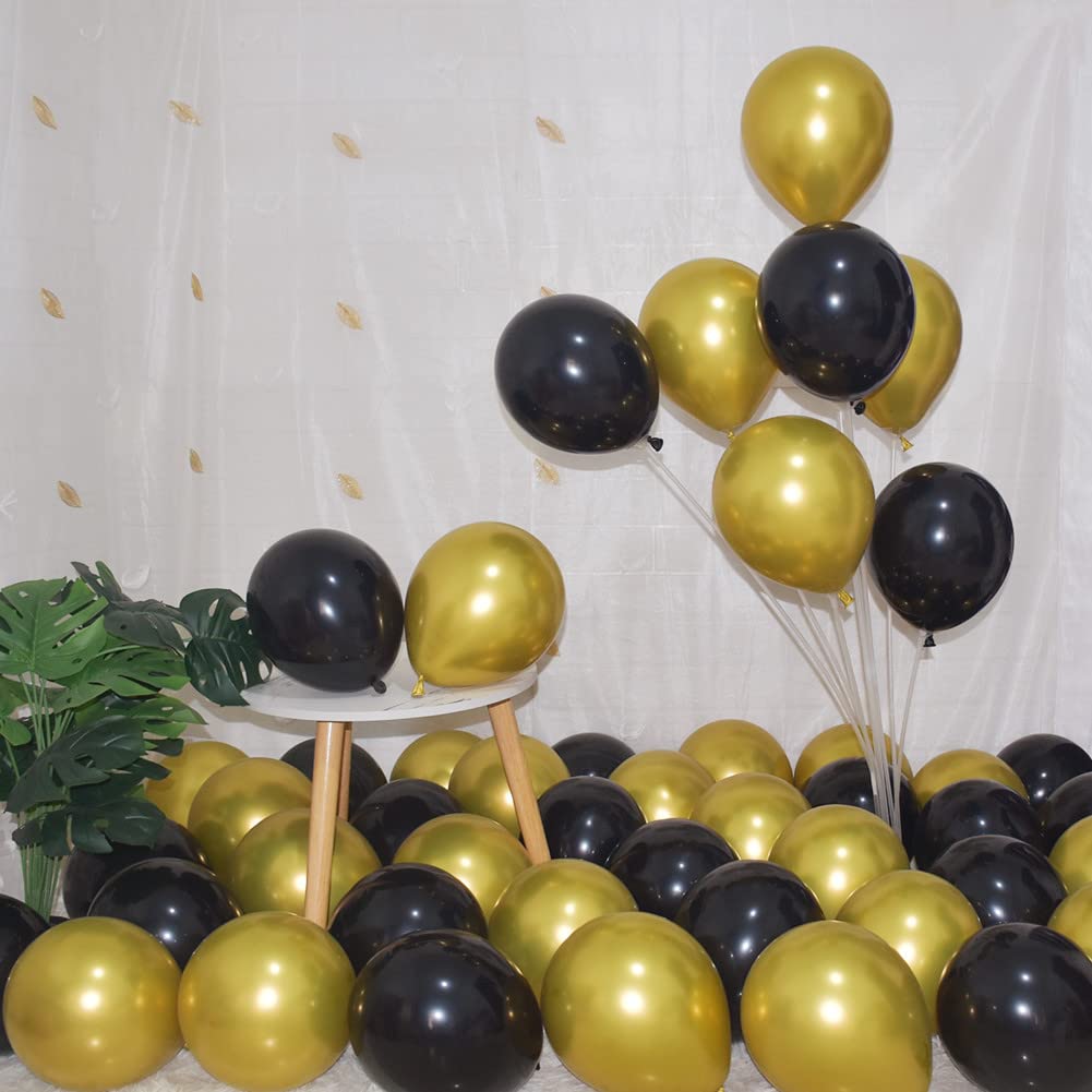 200 Pcs Black and Gold 5 Inch Balloons Metallic Chrome Gold Black Latex Thicken Small Balloon for Wedding Birthday Graduation Baby Shower Christmas Halloween Valentine’s Day Party Decorations