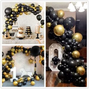 200 Pcs Black and Gold 5 Inch Balloons Metallic Chrome Gold Black Latex Thicken Small Balloon for Wedding Birthday Graduation Baby Shower Christmas Halloween Valentine’s Day Party Decorations