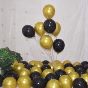 200 Pcs Black and Gold 5 Inch Balloons Metallic Chrome Gold Black Latex Thicken Small Balloon for Wedding Birthday Graduation Baby Shower Christmas Halloween Valentine’s Day Party Decorations