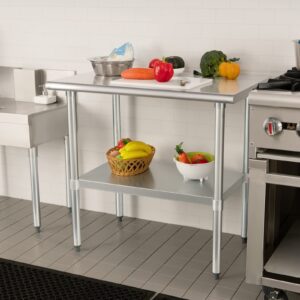 HARDURA Stainless Steel Table 24X36 Inches with Undershelf and Galvanized Legs NSF Heavy Duty Commercial Prep Work Table for Restaurant Kitchen Home and Hotel