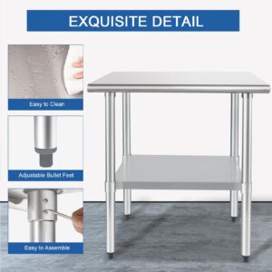 HARDURA Stainless Steel Table 24X36 Inches with Undershelf and Galvanized Legs NSF Heavy Duty Commercial Prep Work Table for Restaurant Kitchen Home and Hotel