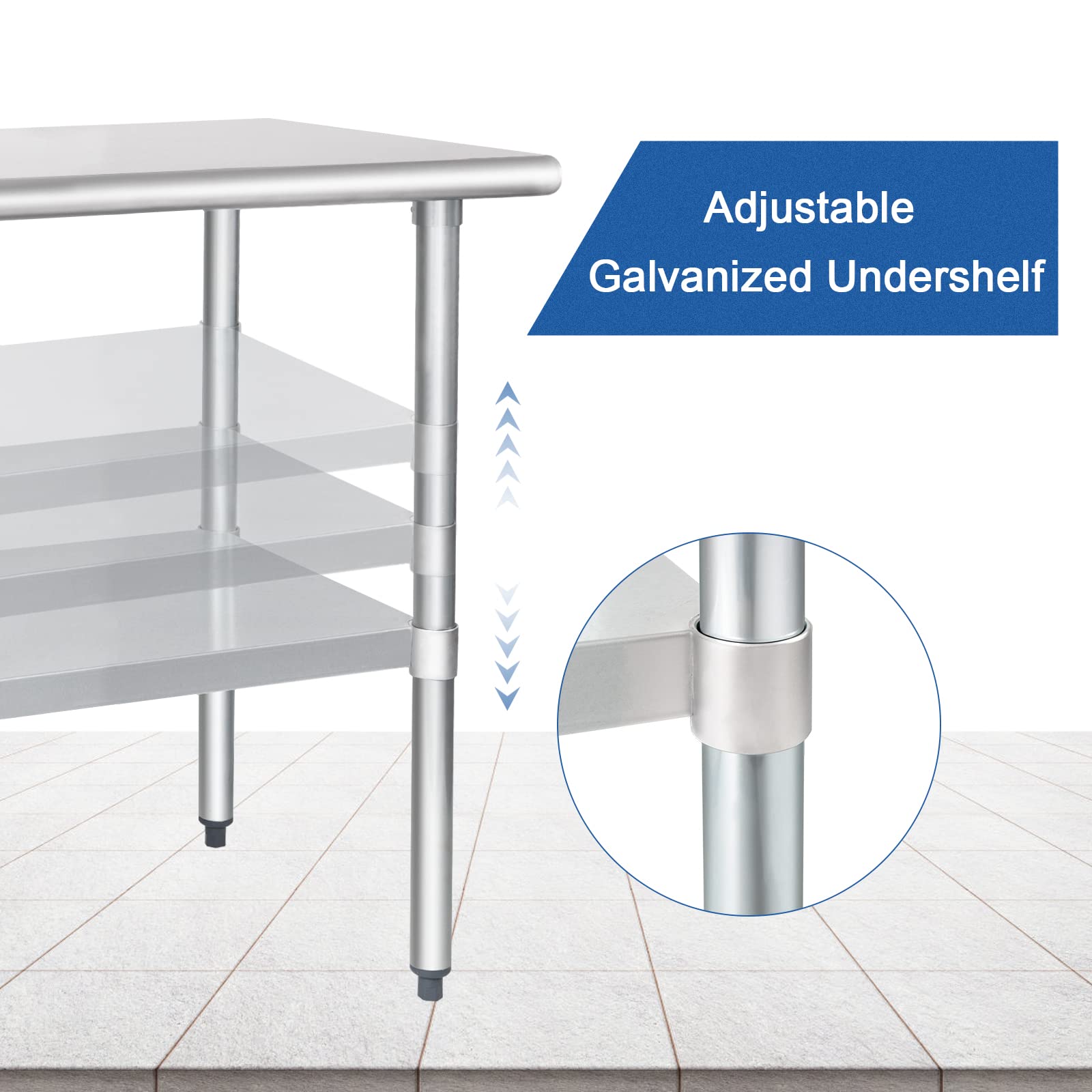 HARDURA Stainless Steel Table 24X36 Inches with Undershelf and Galvanized Legs NSF Heavy Duty Commercial Prep Work Table for Restaurant Kitchen Home and Hotel