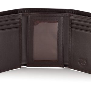 Stealth Mode Men's Leather Trifold Wallet with Airtag Holder and RFID Blocking (Coffee)