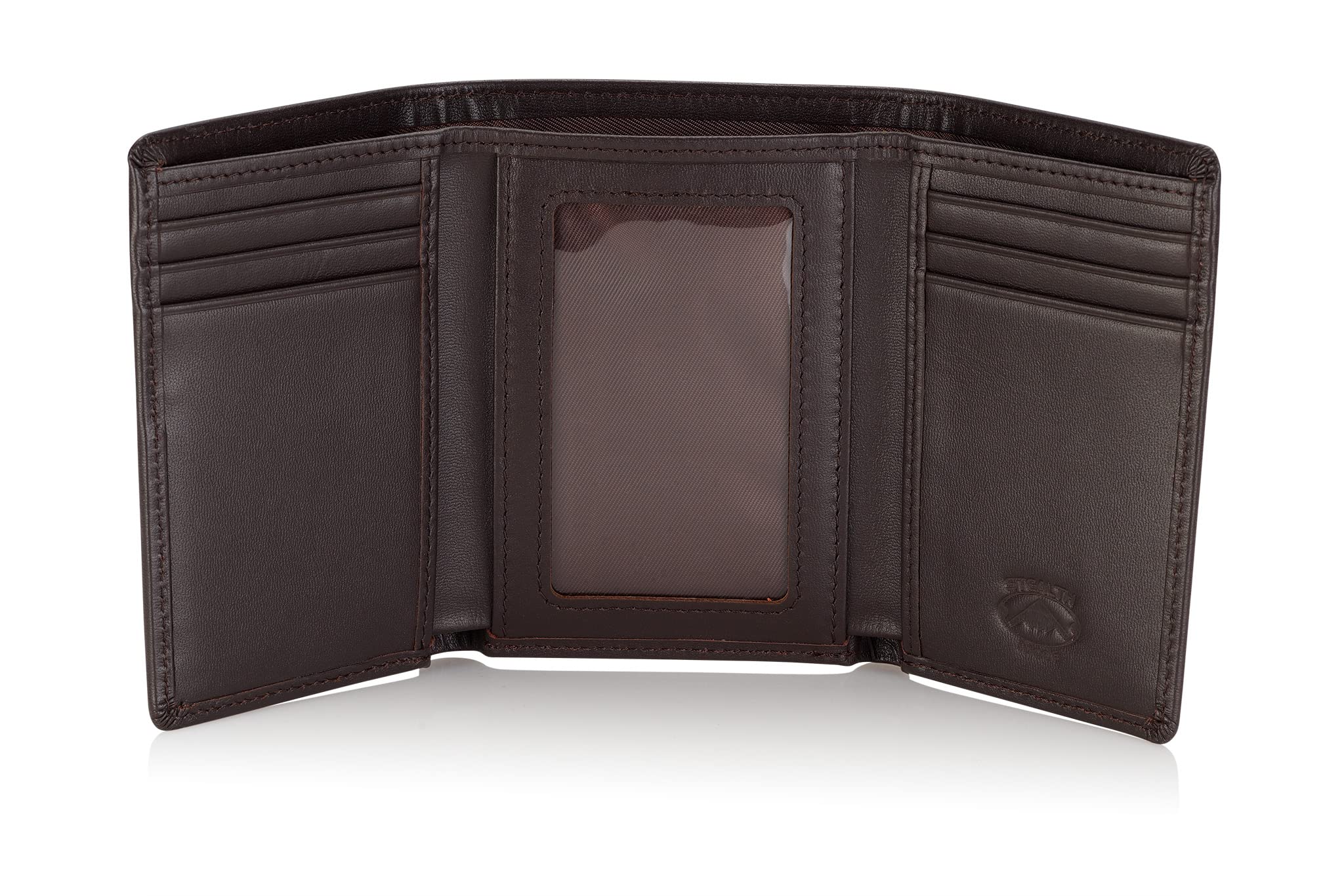 Stealth Mode Men's Leather Trifold Wallet with Airtag Holder and RFID Blocking (Coffee)