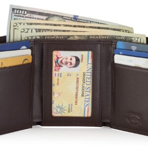 Stealth Mode Men's Leather Trifold Wallet with Airtag Holder and RFID Blocking (Coffee)