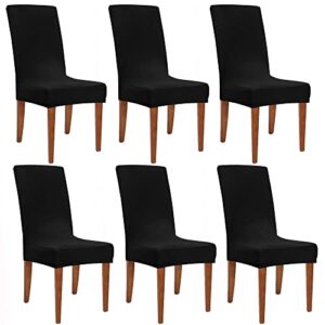 obstal black chair covers for dining room 6 pack – universal stretch spandex removable washable chair seat slipcovers protector for kitchen, ceremony, wedding, banquet, hotel and party