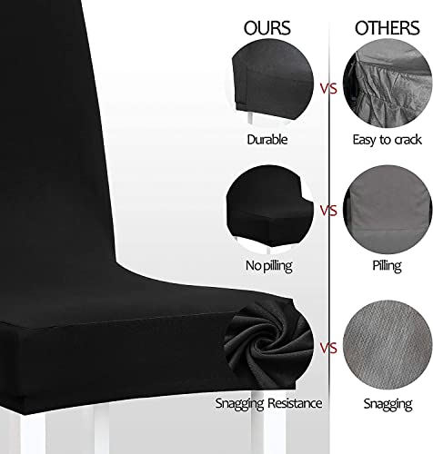 Obstal Black Chair Covers for Dining Room 6 Pack – Universal Stretch Spandex Removable Washable Chair Seat Slipcovers Protector for Kitchen, Ceremony, Wedding, Banquet, Hotel and Party