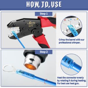 Sopoby Crimping Tool For Heat Shrink Connectors with 300PCS Marine Grade Heat Shrink Wire Connectors - Tinned Red Copper - Electrical Crimping Tool - AWG 22-10 Electrical Ring Fork Spade Splice