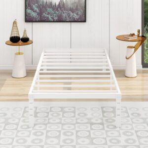 alazyhome twin size bed frame 14 inch metal platform bed frame heavy duty steel slats support no box spring needed noise-free easy assembly white