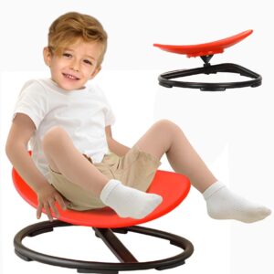 MJKCBD Sensory Spinning Chair for Kids, Autistic Childs Swivel Chair, Sit and Spin Toy, Training Body Coordination, Metal Base Non-Slip Indoor and Outdoor Activity Spins Toys (Round-RED)