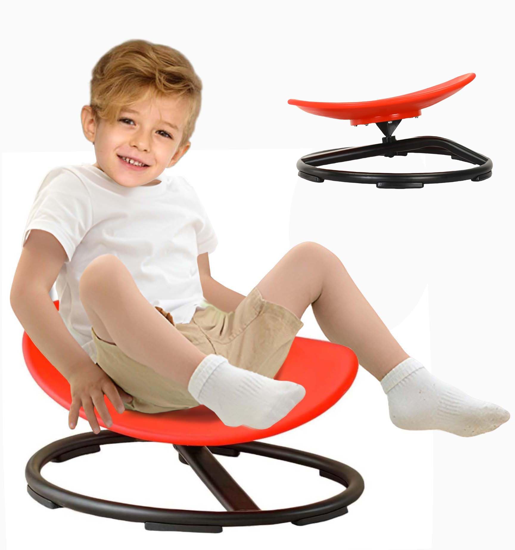 MJKCBD Sensory Spinning Chair for Kids, Autistic Childs Swivel Chair, Sit and Spin Toy, Training Body Coordination, Metal Base Non-Slip Indoor and Outdoor Activity Spins Toys (Round-RED)