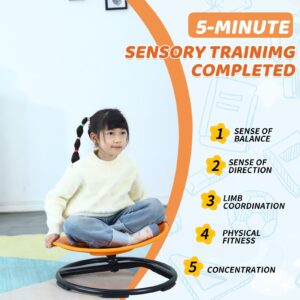 MJKCBD Sensory Spinning Chair for Kids, Autistic Childs Swivel Chair, Sit and Spin Toy, Training Body Coordination, Metal Base Non-Slip Indoor and Outdoor Activity Spins Toys (Round-RED)