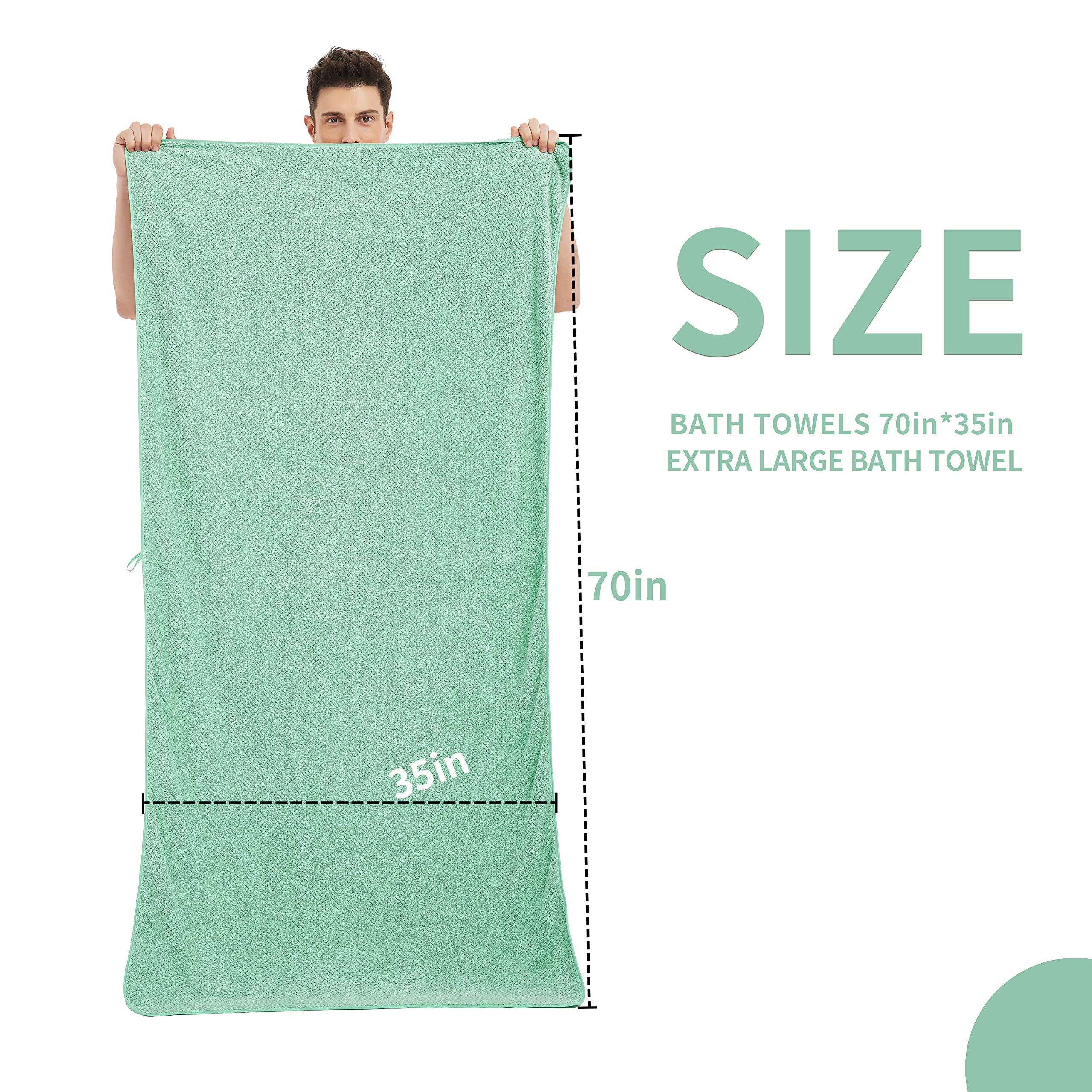 OLESTER 2 Pack Green 35x70 Inch Microfiber Bath Towel Sets Oversized Bath Sheets for Adults Extra Large Sets for Shower Pool Beach Bathroom Super Soft Highly Absorbent Quick Dry Towels