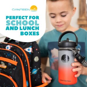 Canteenies Kids Water Bottle for School, 14 Oz, Straw Lid, Stickers, Scrunchie, Vacuum Insulated Stainless Steel Double Walled, BPA Free Food-Safe, Leak-Proof Tumbler Travel Cup For Boys