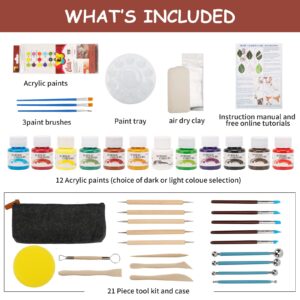 GGsimidale Pottery Kit Air-Dry Clay for Adults-Set Includes: Air-Dry Clay for Adults,Tools,Pigment,Brushes, How-to-Guide,Regular Paint,Pigment Tray