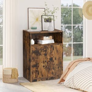 TINKLE WELL Industrial Storage Floor Cabinet, Wood Sideboard with Door and 2-Tier Adjustable Shelf, Organizer for Kitchen, Living Room, Rustic Brown