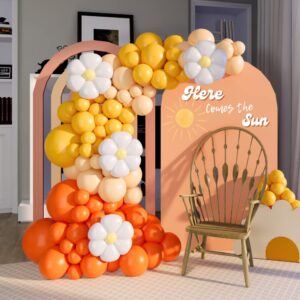 Beaumode Daisy Groovy Balloon Garland Arch Kit 143pcs for Mother's day Best Mom Ever Here Comes the Sun Baby Shower Sunshine Birthday Boho Retro Party Decorations(Burnt Orange)