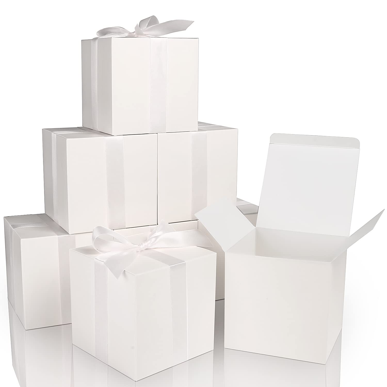 COTOPHER Small Gift Boxes 25 Pack 6x6x6 inches White Gift Boxes with Lids for Gifts, Crafting, Wedding Party Favor, Cupcake Boxes, Candy, Bridesmaids Proposal Box with Ribbons and Stickers