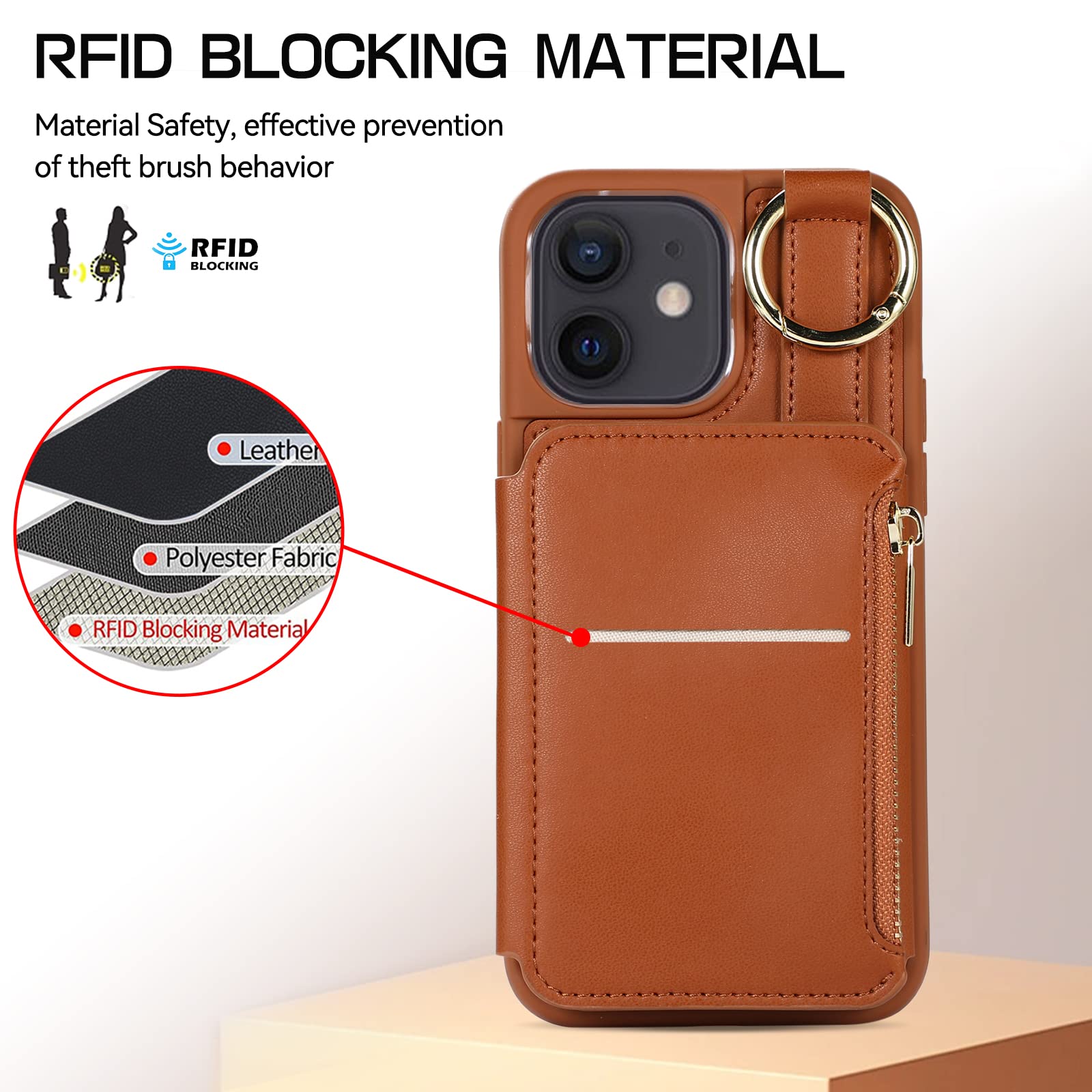 Furiet Wallet Case for iPhone 11 6.1 with Wrist and Shoulder Strap Card Holder Ring Stand Flip PU Leather 6+ Card Slots RFID Blocking Phone Cover for iphone11case iPhone11 i Phone11 11s XI 11R Brown