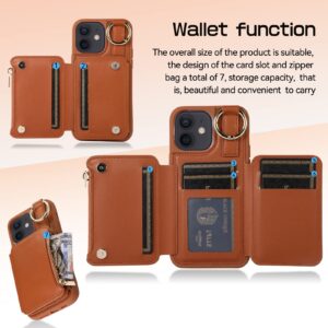 Furiet Wallet Case for iPhone 11 6.1 with Wrist and Shoulder Strap Card Holder Ring Stand Flip PU Leather 6+ Card Slots RFID Blocking Phone Cover for iphone11case iPhone11 i Phone11 11s XI 11R Brown