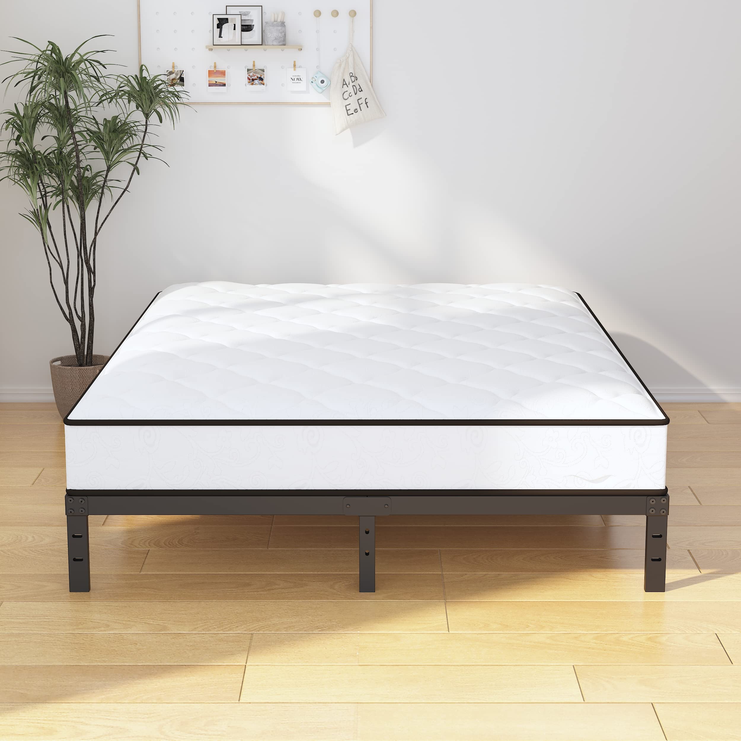 EMODA 10 Inch Full Size Bed Frame Heavy Duty Metal Platform No Box Spring Needed, Easy Assembly Noise Free, Black