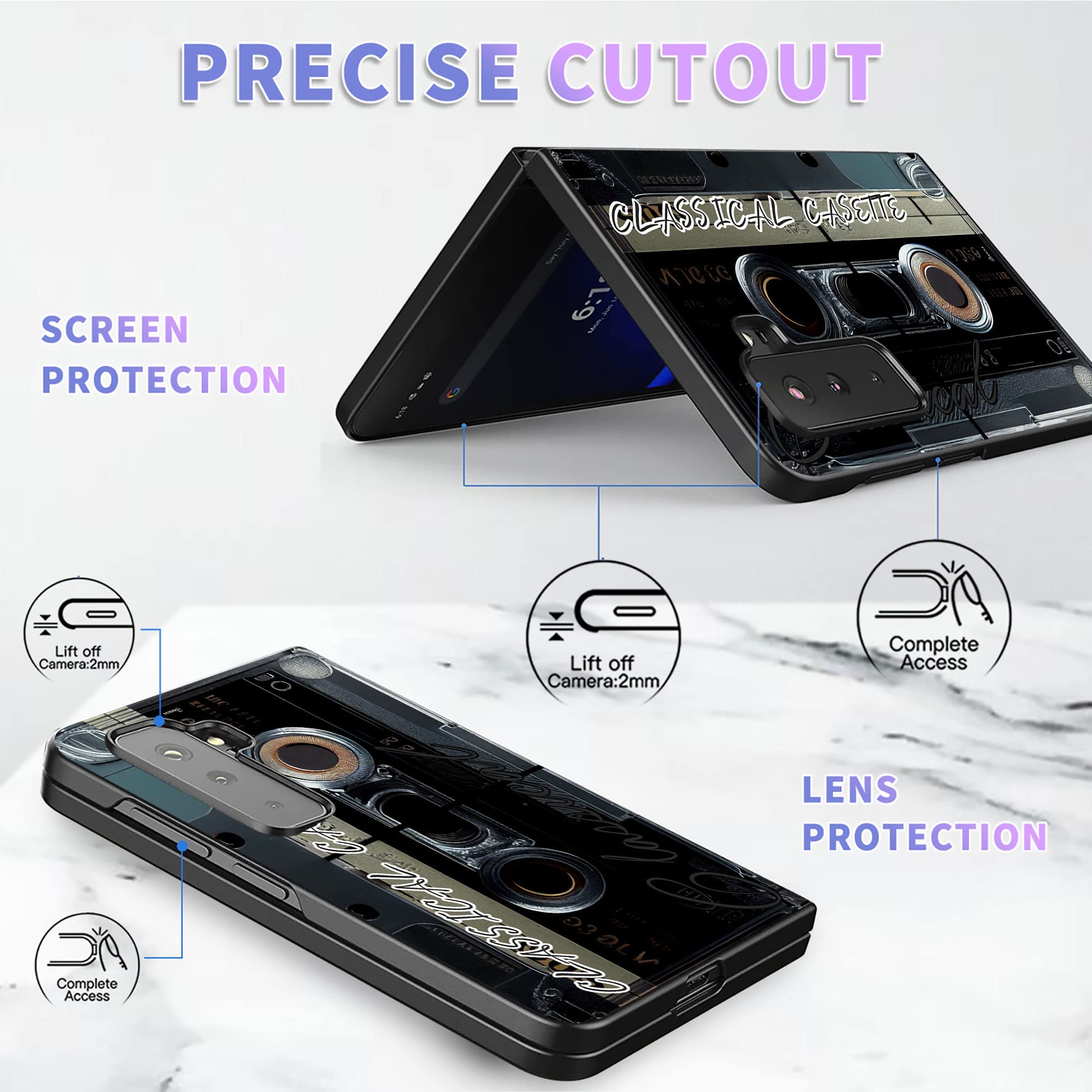 RYUITHDJP for Microsoft Surface Duo 2 Case 8.3" Classical Cassette Design for Microsoft Surface Duo 2 Phone Case Stylish Shockproof Cover