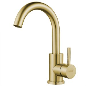 Kohonby Wet Bar Sink Faucet Single Hole Brushed Gold, Modern Single Handle Bathroom Sink Faucet Commercial Stainless Steel Prep Sink Faucet